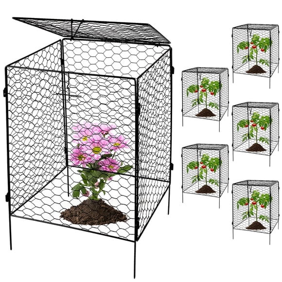Kalolary 5 Paquets de Protecteurs de Plantes avec Housse contre les Animaux, Cage Carrée en Fil de 20 Pieds' pour Plantes, Cage en Métal pour Jardin, Protection des Plantes Poulet