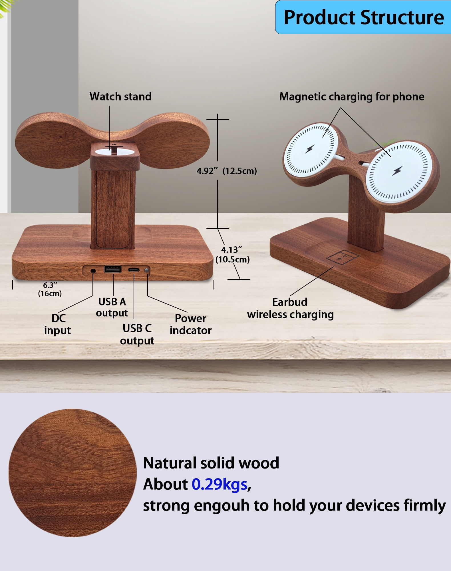 Dual Phone Charging Station for Apple Devices,Wood Magnetic Phone Charger Stand for Two iPhone 17 16 15 14 13 12 Mini Se,Wireless Charger Apple Charging Station for iWatch Series AirPod 4 3 2 Pro