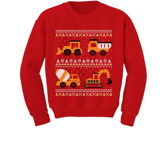 Tstars Boys Unisex Ugly Christmas Sweater Gift for Tractor Loving Kids Tractors Bulldozers Christmas Gift Holiday Shirts Xmas Party Christmas Gifts for Boy Toddler Kids Sweatshirts Ugly Xmas Sweater