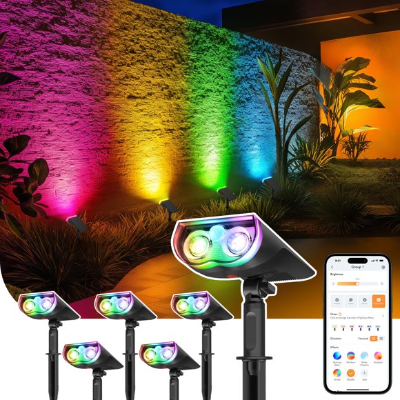 Focos solares Linkind SL5, paquete de 6, sensor de movimiento RGB IP65