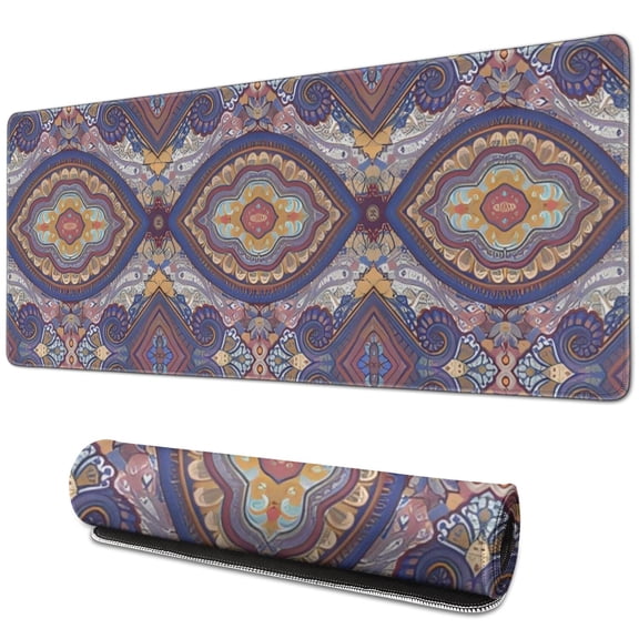 Long Mouse Pads for Desk,Multicolor Ethnic Geometric Pattern (4) Desk Mats on Top Of Desks, Desk Mouse Pad Extra Large with 3mm Non-Slip Base and Stitched Edge for Gaming,Office,Work,Home 31.5"x11.8"