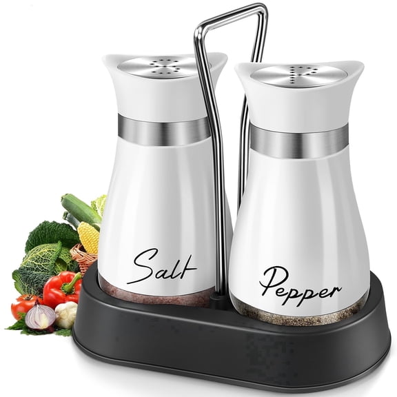 2-Pack Salt and Pepper Shakers, 4 oz Stainless Steel Glass Spice Jars with Base Handle for Kitchen (White)