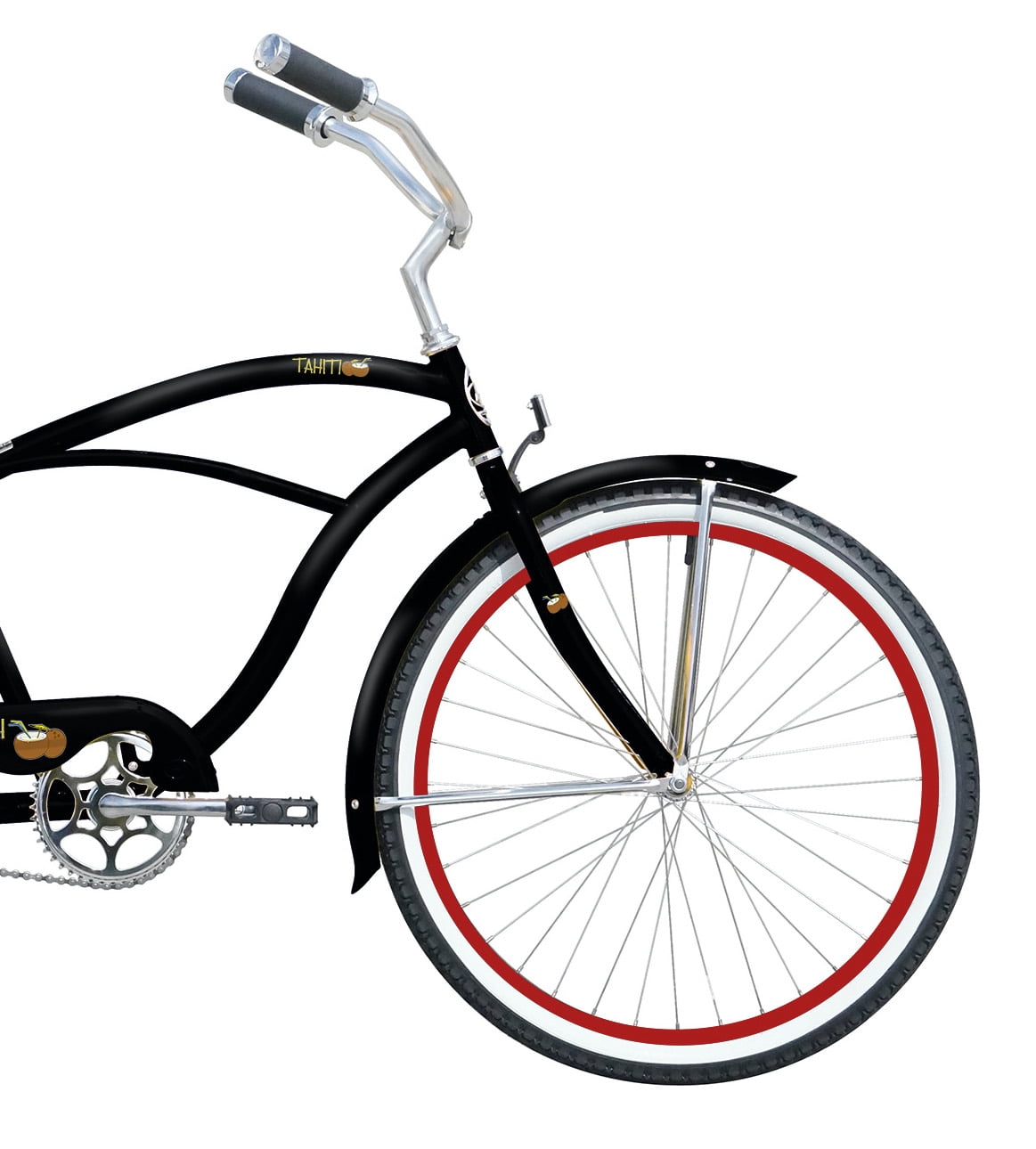 WonderWheels 26" Beach Cruiser Coaster Brake Stainless Steel Spokes One Piece Crank Alloy Red Rims 36H W/ Fenders - Black/ Red