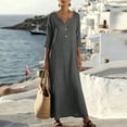 thumbnail image 4 of ClodeEU Women's V Neck Half Button 3/4 Sleeve Maxi Dress,Casual Vacation Dress Gray,Women's Plus M, 4 of 8