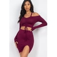 thumbnail image 5 of Drawstring Ruched Off Shoulder Crop Top & Side Slit Mini Skirt Ensemble, 5 of 8