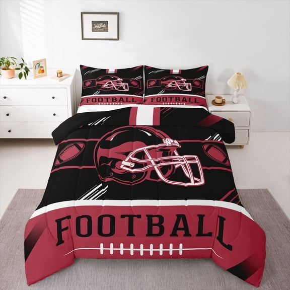 Erosebridal Sports Comforter Sets Twin Size Teens, American Football Comforters & Duvets, Black Red, Atlanta, REversible 2 Pieces, Lightweight