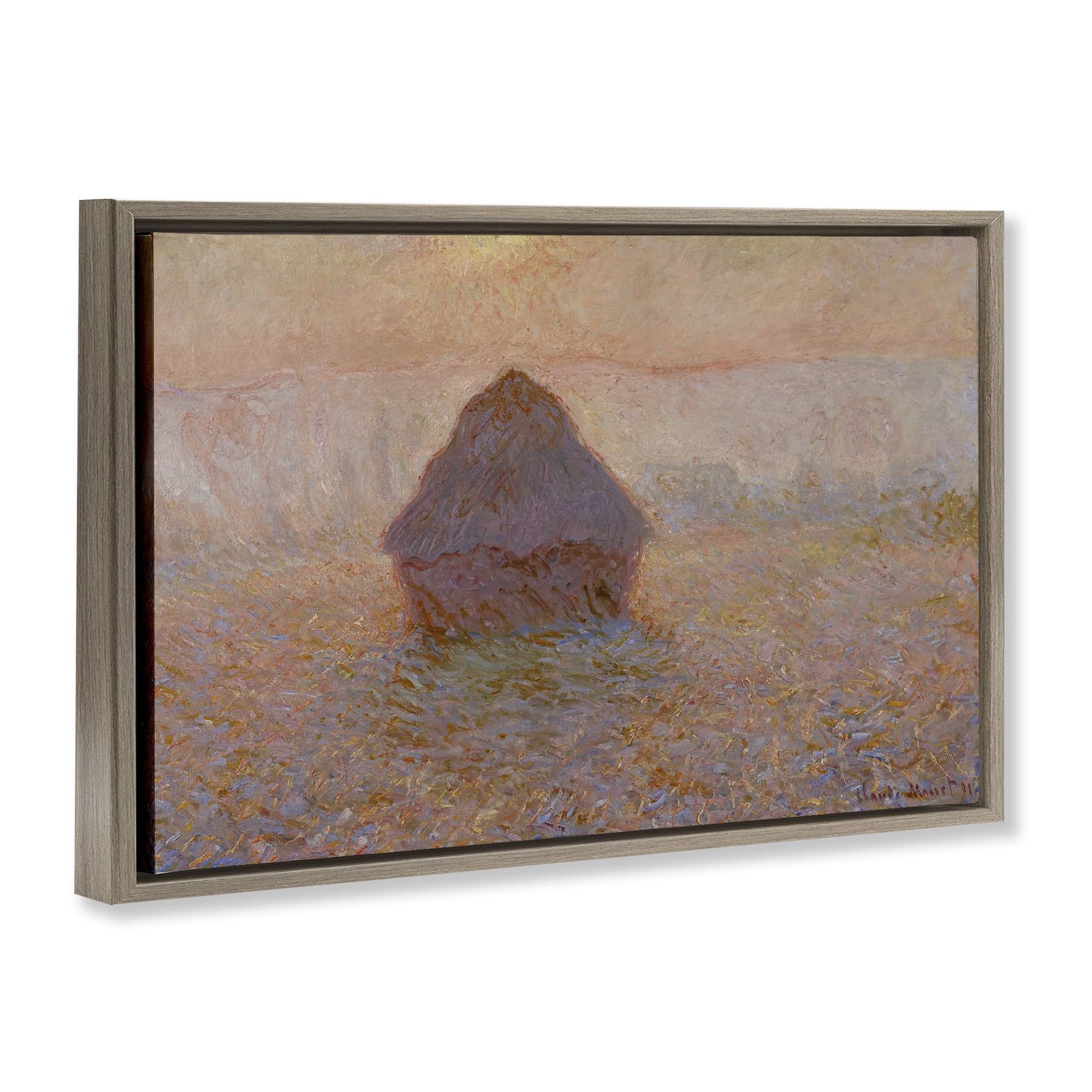 Stupell Industries Classical Monet Grainstack Landscape & Nature Painting Brown Floater Framed Canvas Art Print Wall Art, 25 x 17