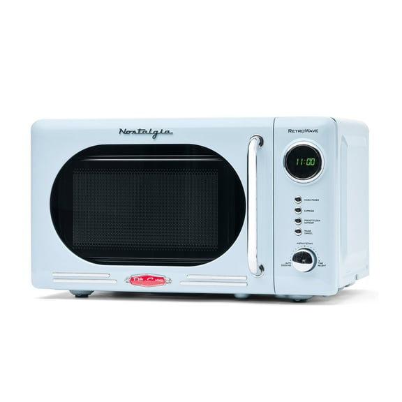 Nostalgia Retro Compact Countertop Microwave Oven, 0.7 Cu. Ft. 700-Watts with LED Digital Display, Child Lock, Easy Clean Interior, Blue