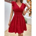 thumbnail image 5 of EASYBRA Women V Neck Pleated Mini Dress Sleeveless High Waist Summer Elegant Casual Dress, 5 of 7