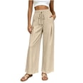 thumbnail image 6 of Women's Soft Drawstring Wide Leg Pants, Casual Solid Color Pull On Trousers, Harem Joggers with Functional Pockets, Summer Lightweight Breathable for Work Vacation | TruBelle,Beige L, 6 of 9