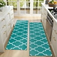 thumbnail image 4 of Kitchen Rugs Sets Of 2,Teal Geometric Quatrefoil Pattern Anti Fatigue Kitchen Mat Rugs Non Slip Washable,Decorative Kitchen Floor Mats for Kitchen,Sink,Laundry,17"X47", 4 of 5