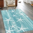 thumbnail image 3 of Rectangle Area Rugs 2.7 x 5 Ft, Teal Coastal Non-Slip Residential Carpet, Summer Ocean Waves Ombre Sea Starfish Indoor Crawling Mats Runner Rugs for Living Room/Dining Room/Bedroom, 3 of 9