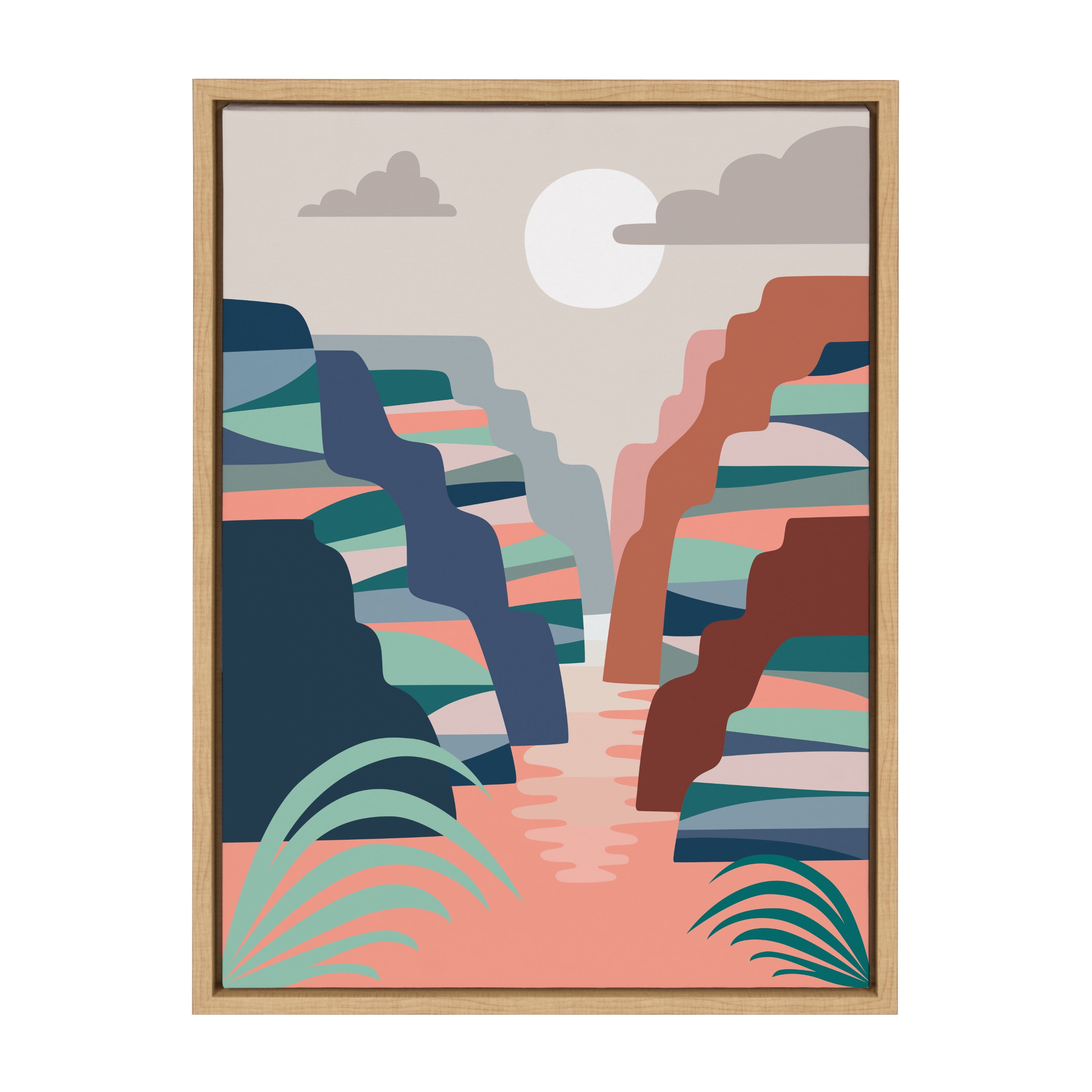 DesignOvation Sylvie Grand Canyon Framed Canvas Wall Art by Rachel Lee, 18x24 Natural, Mid Century Modern Landscape Home Décor