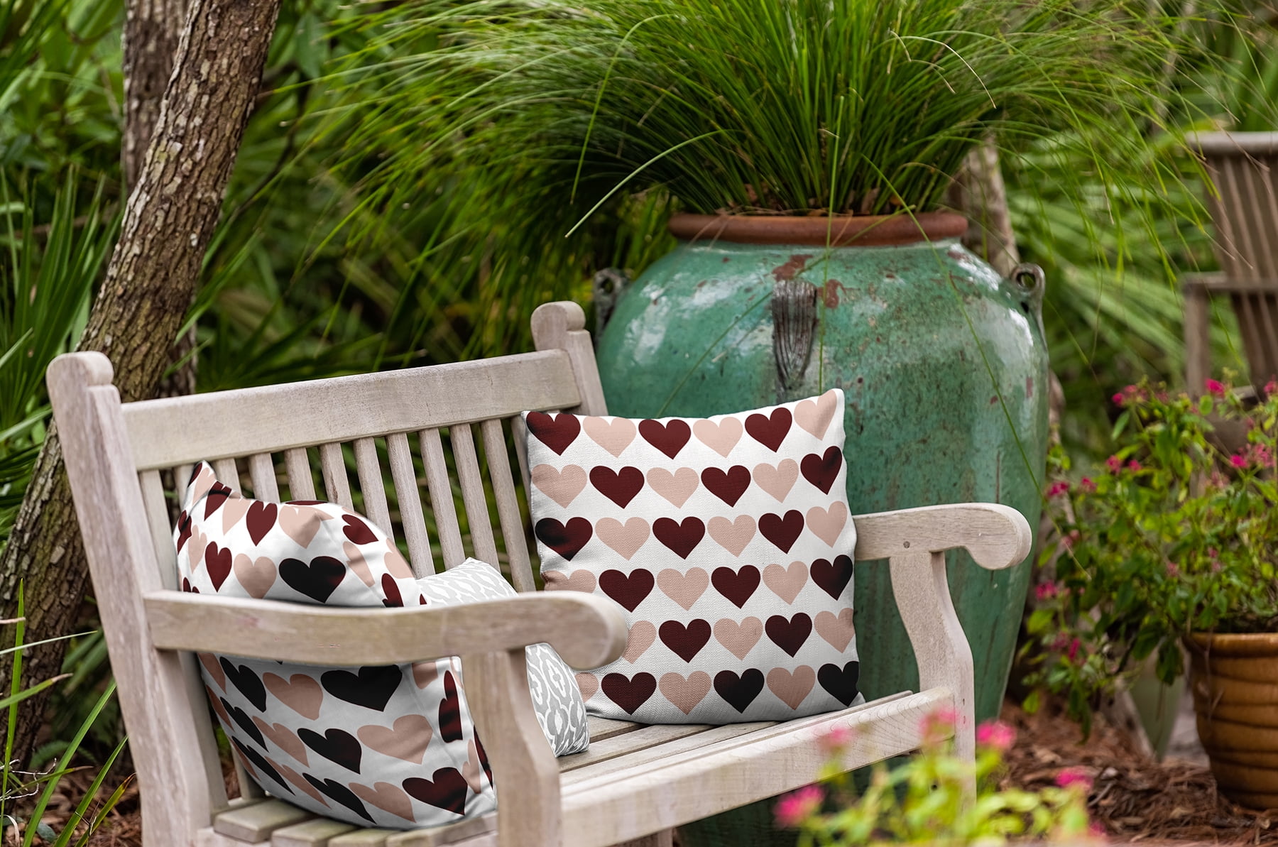 18"x18" Simply Daisy Valentines Alternating Hearts Poly Indoor/Outdoor Pillow, Magenta Qty 1
