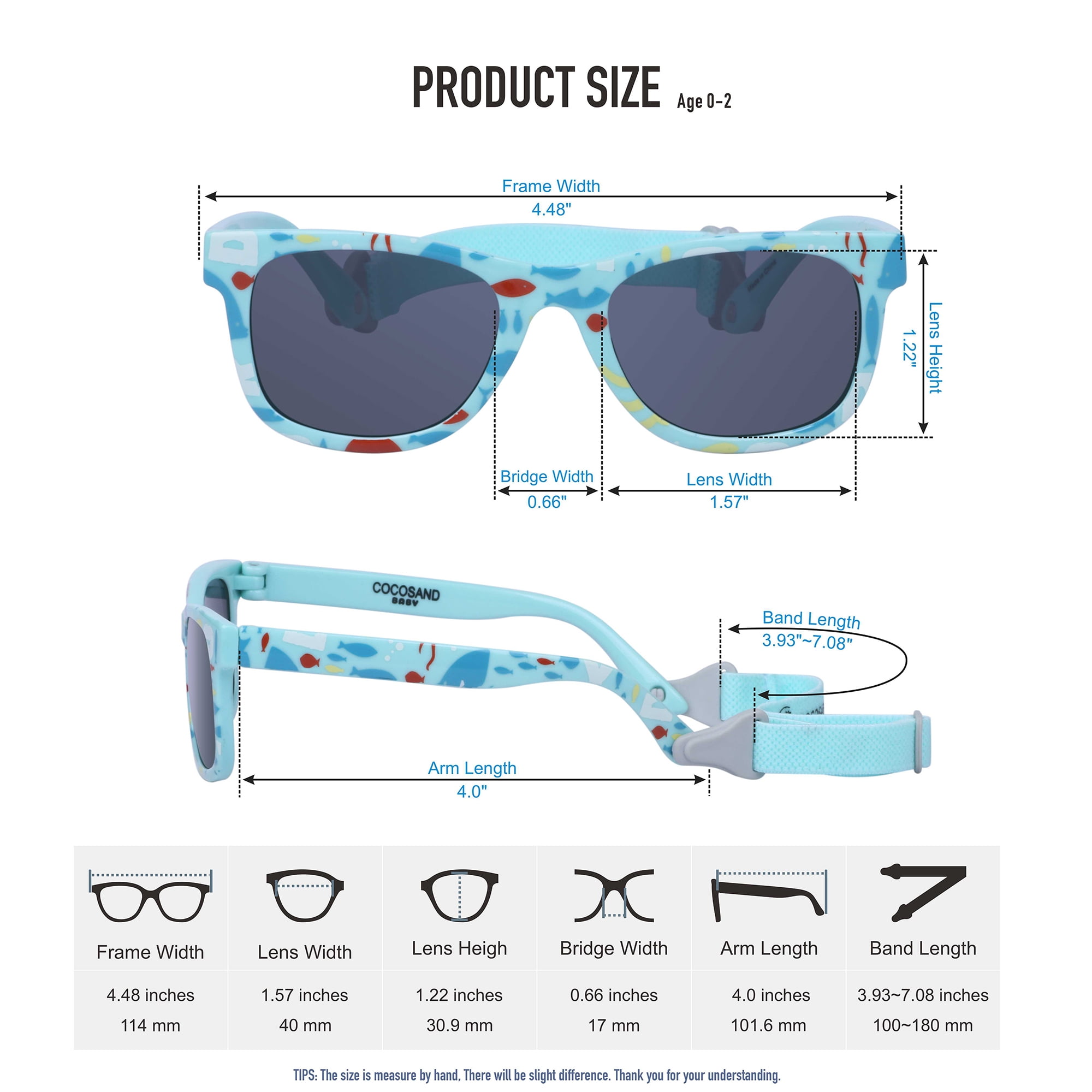 COCOSAND Baby Sunglasses with Strap Classic Square Frame UV400 for Infant Toddler Boys Girls Age 0-24 Months, 2-Pack