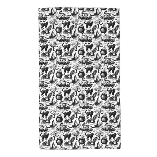 Fotbe Black White Halloween Toalla Premium con Patrón, Toalla de Microfibra de Secado Rápido, Ligera y Altamente Absorbente (27.5x16in), Ideal para Uso Diario