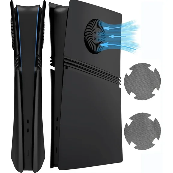 Faceplate for PS5 Pro Digital Edition with Cooling Vent and Dust Filter, Face Plate Console Accessories Cover ABS Dustproof Replacement Side Shell Case Black