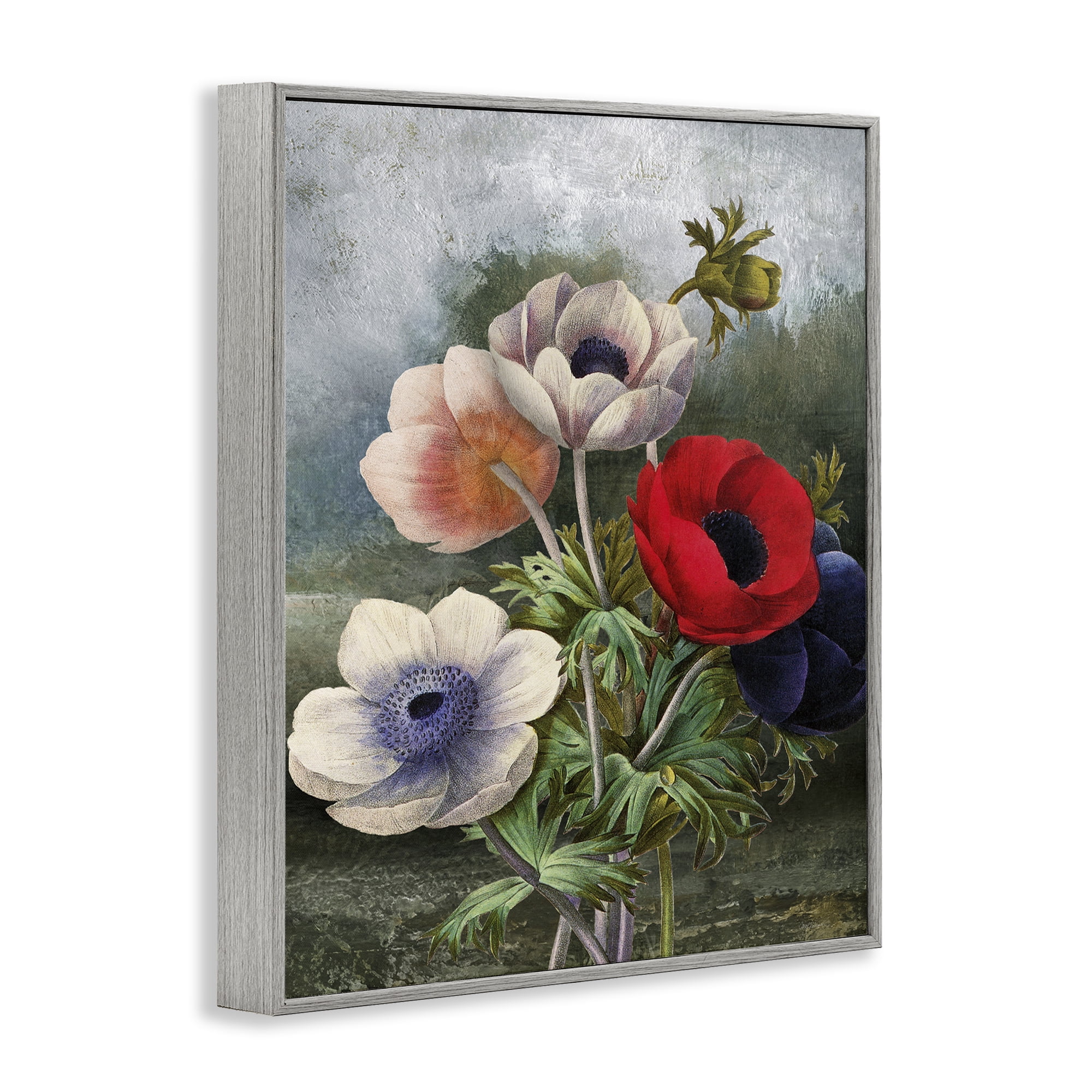 Stupell Industries Assorted Vintage Poppies Botanical & Floral Painting Gray Framed Art Print Wall Art, 11 x 14