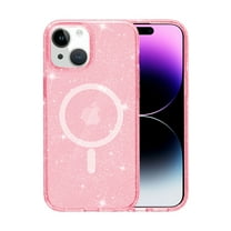 for iPhone 15 Plus Magnetic Case [Compatible with Magsafe], Clear Glitter Full Body Protective Cover Slim TPU Transparent Shockproof Bling Phone Case for iPhone 15 Plus 6.7", Pink
