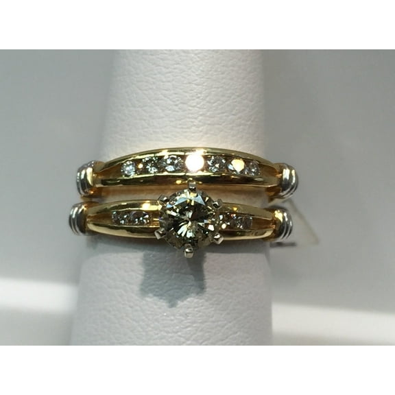 Silver & Stone Jewels 14K Yellow Gold Finish Silver Round Cut CZ Engagement Wedding Bridal Ring Set For Gift