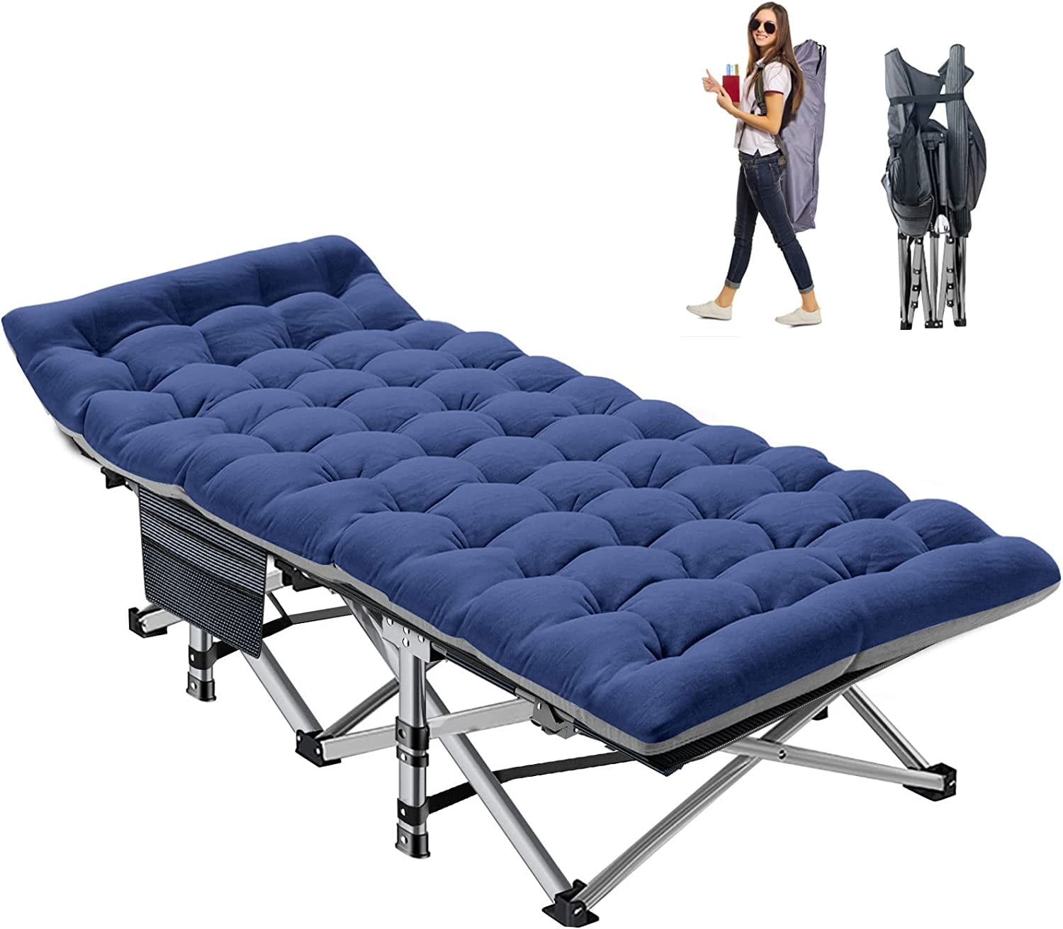 Buy Set of 2 XL Folding Camping Cot with 2 Sided Mattress Carry Bag