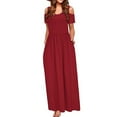 thumbnail image 1 of EIMELI Robe d'Été pour les Femmes Été Froid Épaule Imprimé Floral Élégante Maxi Robe Longue Robe de Poche Robes Polyester Rouge S, 1 of 5