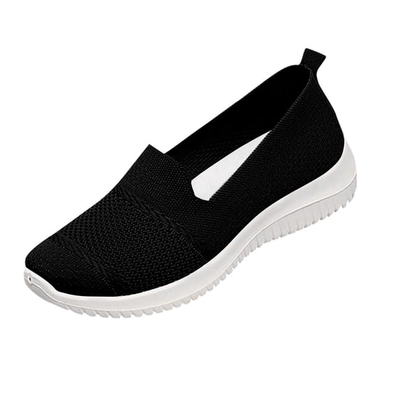 Black Womens Knit Shoes Solid Color Slip On Low Top Lightweight Comfort Soft-Sole Wedge Heel Breathable Spring And Summer Everyday Shoes Size 36