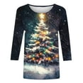 thumbnail image 5 of Christmas Printed Shirt for Women 3/4 Sleeve Sweatshirts Crewneck Pullover Flower Wreath Tshirts Christmas Lights Outfits Holiday Clothes Fall Fashion Clothing Casual Pullovers Garments, 5 of 5