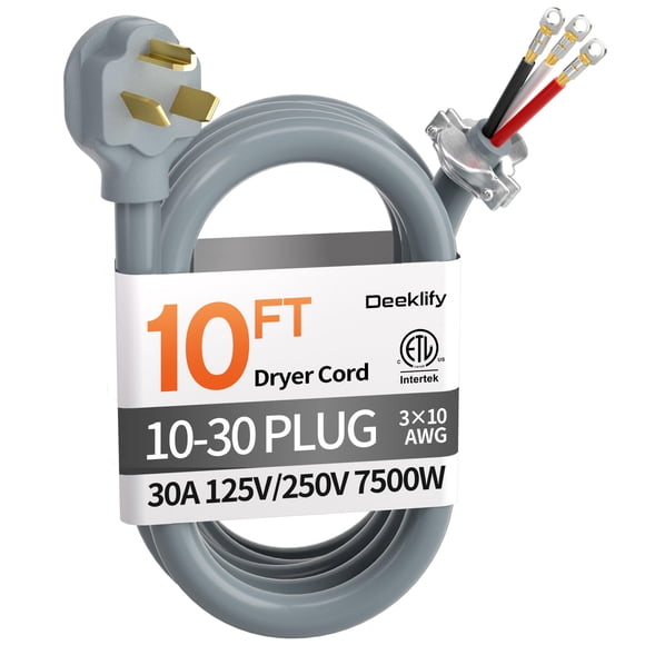 Cable para secadora Deeklify de 3 patas, 3,0 m, 30 A, 250 V, 7500 W