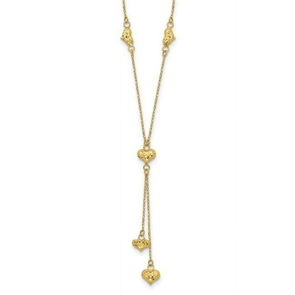 Primal Gold 14 Karat Yellow Gold Diamond-cut Puffed Hearts with 2-inch Extension Y-Necklace
