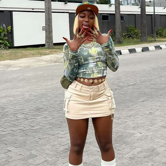 Cargo Mini Skirt with Pockets (S, Beige)