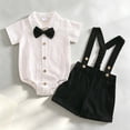 thumbnail image 2 of YWIYIUD Toddler Baby Boy Clothes Suit Solid Color Formal Dress Shirt Button Down Short Sleeve Romper with Bowtie+Suspender Shorts Set Kids Boy Gentleman Suit Holiday Wedding Outfits 3-6 Months, 2 of 5