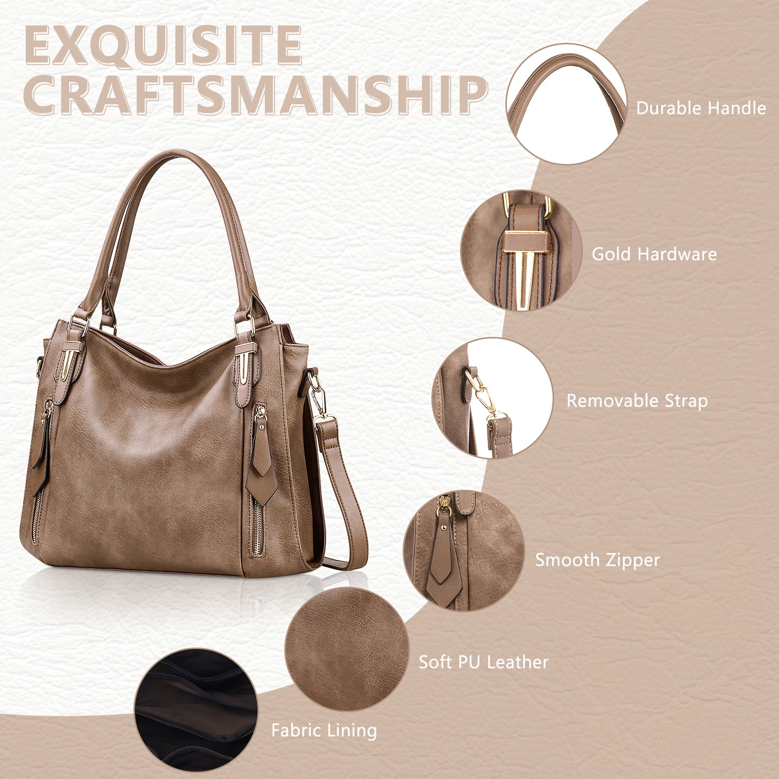 JOYSON Women's Shoulder Bag,Handbags,Tote Zipper Purse PU Leather Top-handle Satchel Bags Ladies Medium Camel