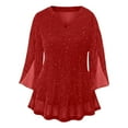 thumbnail image 3 of jobturf Shirts for Girls Summer Sparkly Ruffle 3/4 Length Sleeve Party Tops Dressy Casual V Neck Side Slit Blouses Size 3-14 Years, 3 of 5