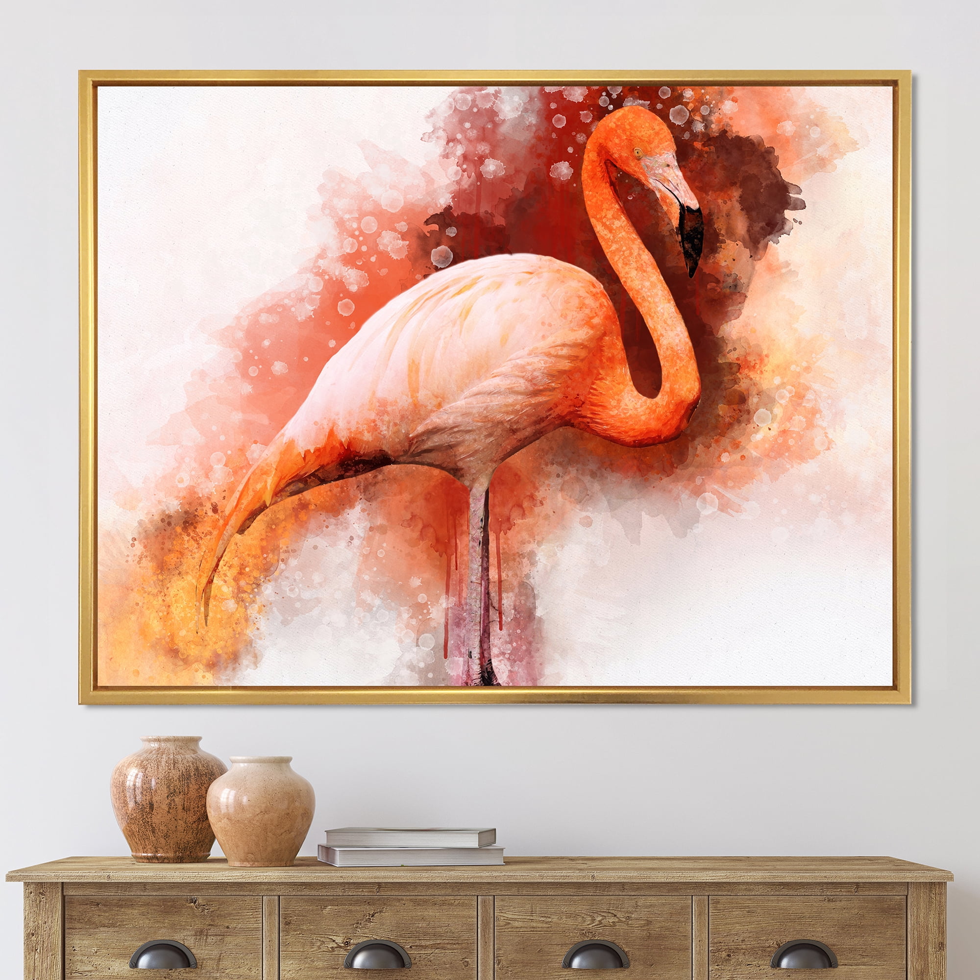 Designart 'Abstract Portrait of Pink Flamingo II' Farmhouse Framed Canvas Wall Art Print