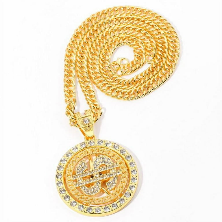 ZOYONE Dollar Sign Necklaces Money Chain 80 90s Hip Hop Rotatable Dollar Necklace Big Gold Chain Rapper Costume Jewelry for Men