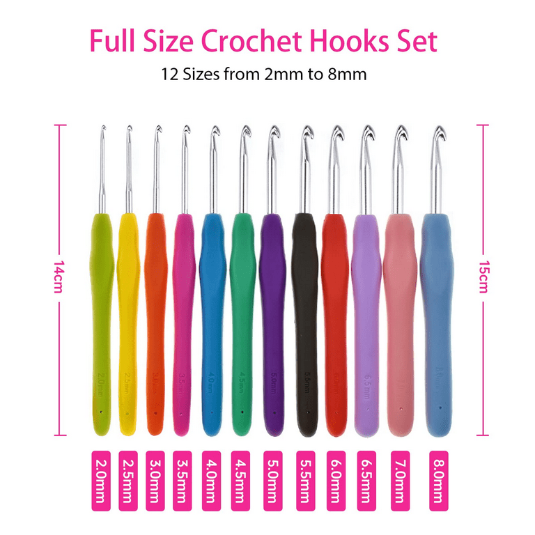 14-pc Crochet Hook Set - Crochet Hooks Kit, Ergonomic Soft Grip