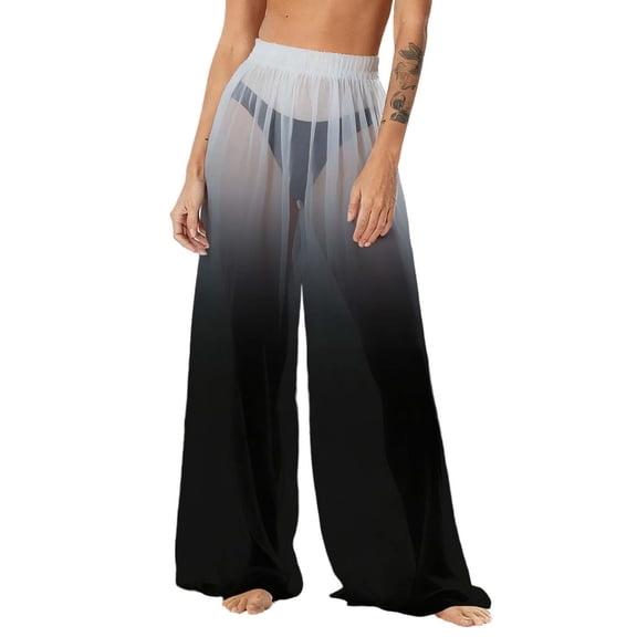 Haivin Women's Bohemian Beach Cover-up Pants, Wide Leg with Floral Print and Chiffon Fabric, Lightweight UPF Sun Protection, for Swimming and Casual Wear