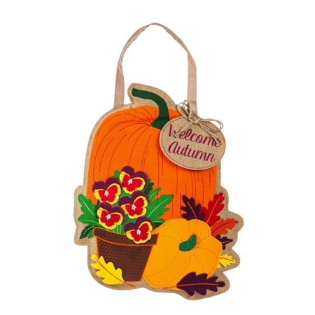 Evergreen Pumpkins And Pansies Outdoor Safe Burlap Door Decor