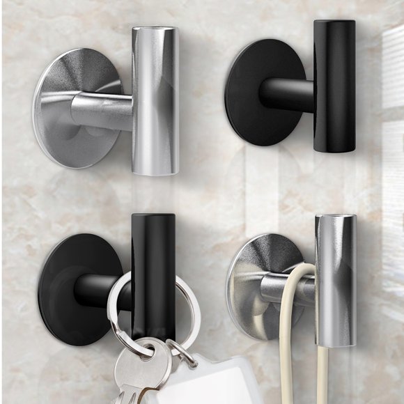 Wekvgz 2 Pack Bathroom Adhesive Hooks, WeGuard Bath Robe Towel Hook, Brushed Nickel Stainless Steel Wall Mounted Coat Hooks for Bathroom Kitchen, Heavy Duty Wall Hooks for Hanging - Silver