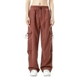 thumbnail image 1 of Amzcrzy Pantalones cargo informales para mujer: cintura elástica con cordón, bolsillos con solapa, estilo paracaídas/harem/jogging, holgados, cintura alta, tallas M-2XL. Rojo, 1 of 5