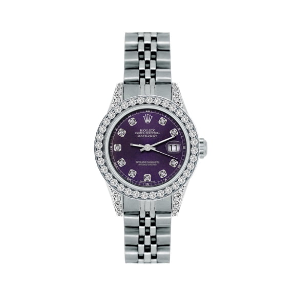 Pre-Owned Rolex Datejust 26MM 6916 Purple Diamond Dial Diamond Bezel Stainless Steel Jubilee Bracelet 1.2ct