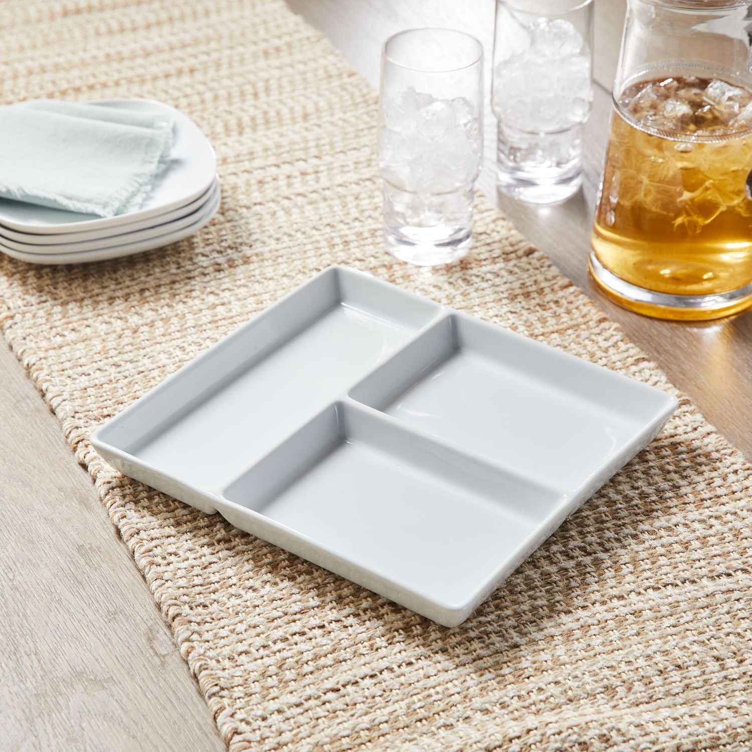 Better Homes & Gardens White Porcelain Rectangular Divided Tray, 9 x 10, Serveware