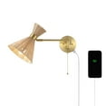 thumbnail image 3 of JONATHAN Y Lily 25" 1-Light Mid-Century Vintage Retro Rattan/Metal USB Charging Swing Arm LED Sconce with Pull Chain, Light Brown/Brass Gold, 3 of 12
