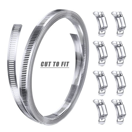 

(Gazdag)304 Stainless Steel Hose Clamp Assortment Kit DIY Cut-To-Fit 11.5 FT Metal Strap + 8 Stronger Fasteners(NO.168)