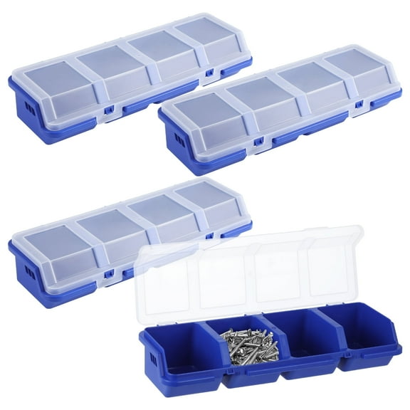 4-Pack Screw Organizer with Lock, Stackable 4-Compartment Hardware Storage Box for Garage Workshop Tool Small Parts