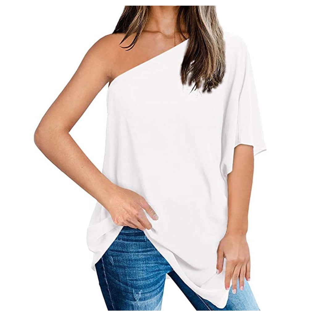 sizes 8-26 batwing Women one off shoulder long sleeve t-shirt slouchy baggy top