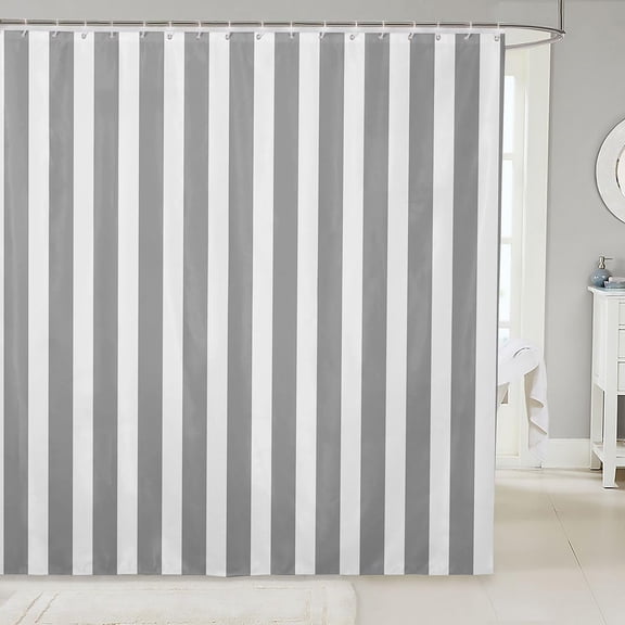 Grey And White Striped Shower Curtain Waterproof Fabric Bathroom Shower Curtain with Hooks 71x71 inches