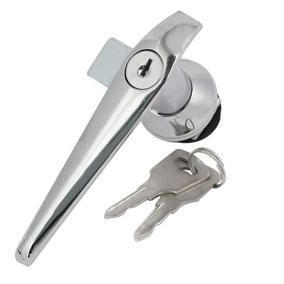 Door Cupboard Lever Key L Shape Handle Lock w Keys Silver Tone