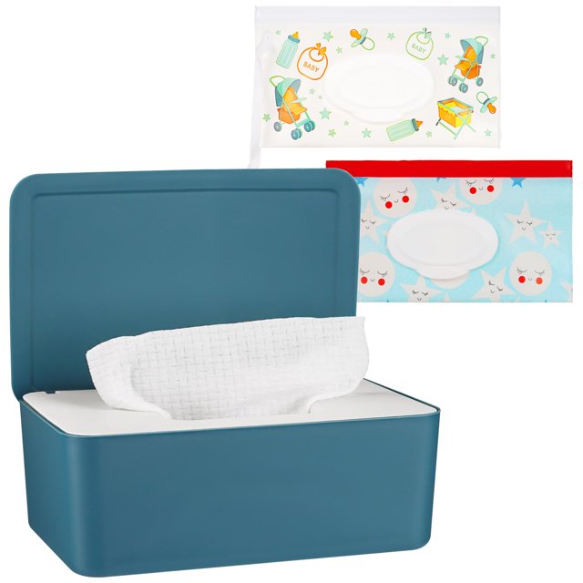 Dispensador de toallitas para pañales Whiidoom, soporte para toallitas, estuche para pañuelos, mantiene las toallitas frescas, contenedor con tapa (azul)
